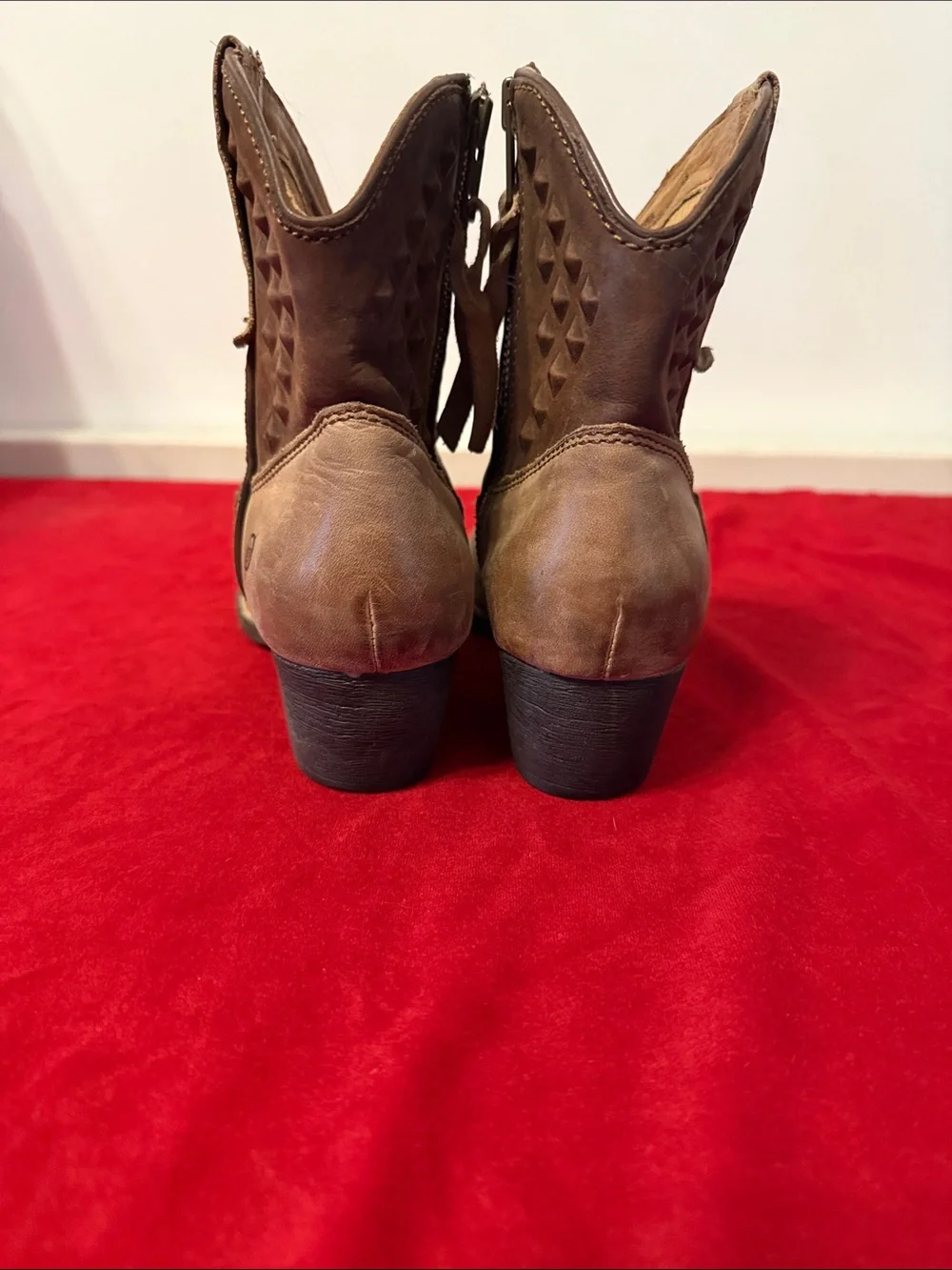 Born Women’s Two-Tone Tan Studded Western Ankle Boots